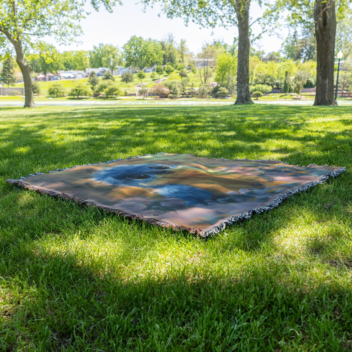 Blue and Yellow Bird Among Vibrant Flowers Cozy Woven Throw Blanket - Awakening Righteousness