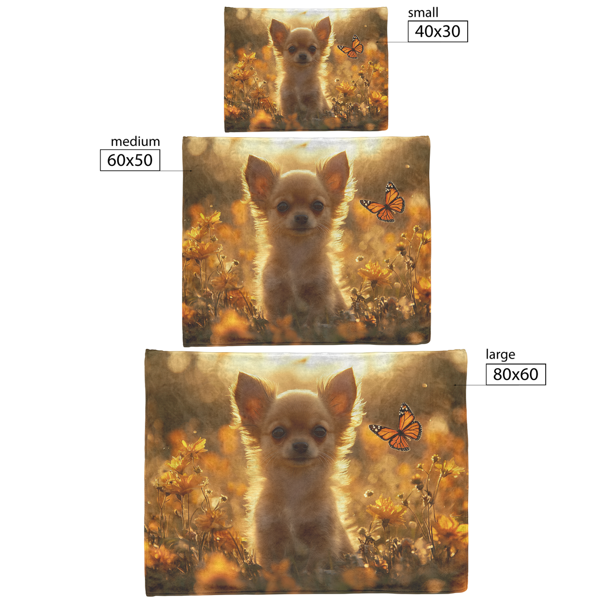 Chihuahua_Puppy_in_Garden_with_Flowers_B_H_Blanket_Size_Options_Mockup.png