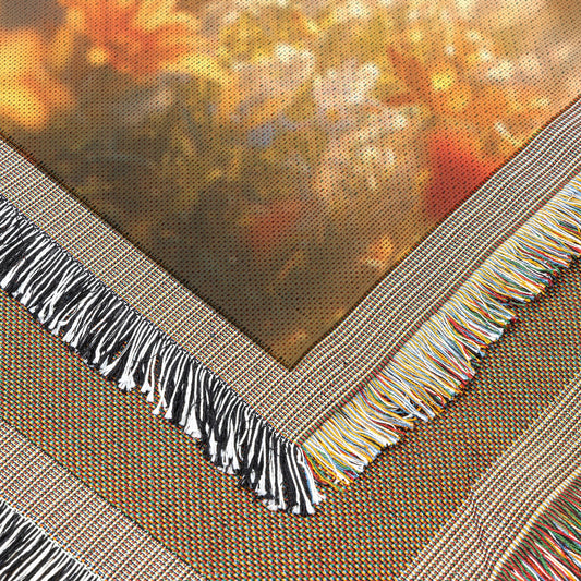 Delightful Little Angel with Golden Glow in a Field of Blooming Flowers Peaceful and Inspirational Christian Woven Throw Blanket - Awakening Righteousness