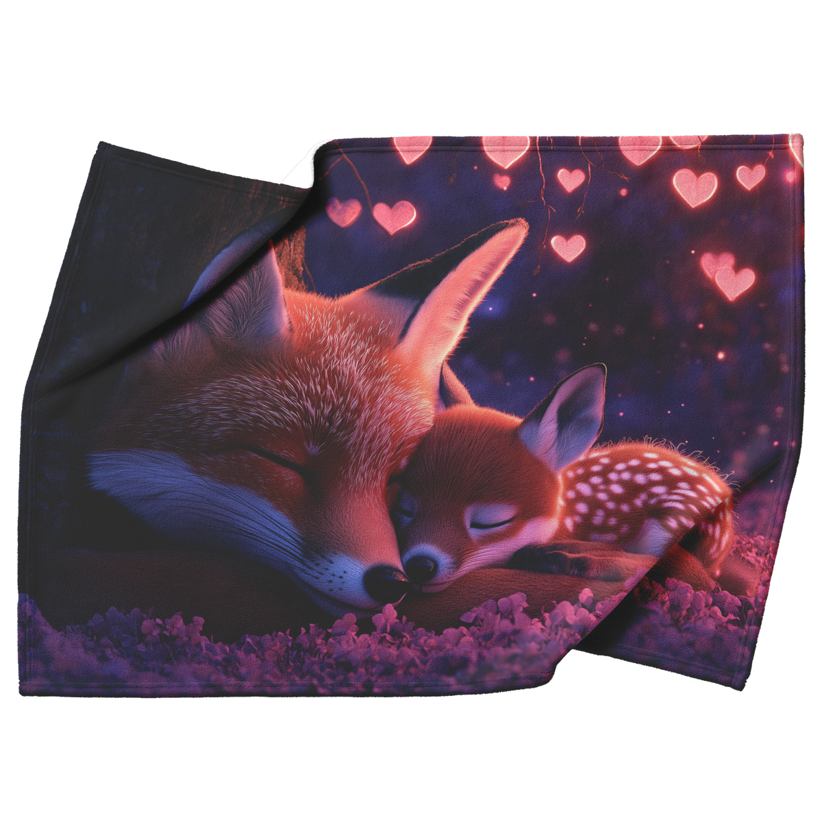 Fox Cub and Baby Deer Sherpa Fleece Throw Blanket Soft Cozy Magical Design Loving Valentines Day Gift