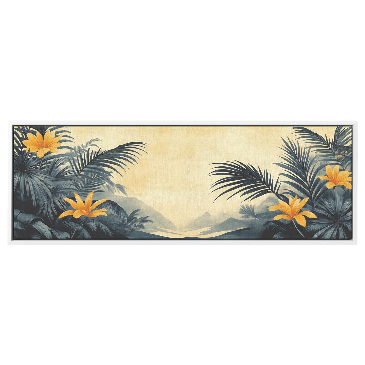 Minimalist Artwork Palm Fronds Black Line Art Warm Beige Background Ultra High Definition Modern Aesthetic Panoramic Framed Canvas Wall Art - Awakening Righteousness