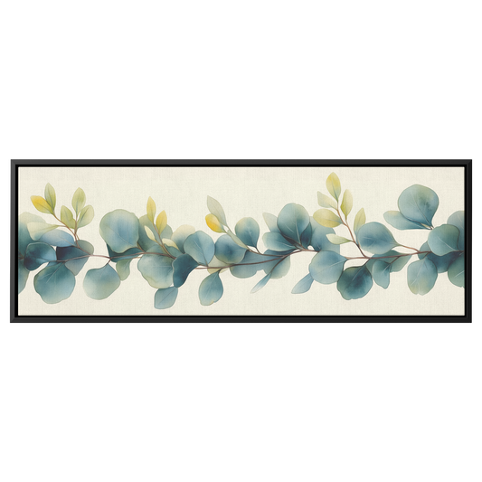 Minimalist Botanical Print Eucalyptus Leaves Subtle Green Watercolor Accents Cream Background Ultra High Definition Panoramic Framed Canvas Wall Art - Awakening Righteousness