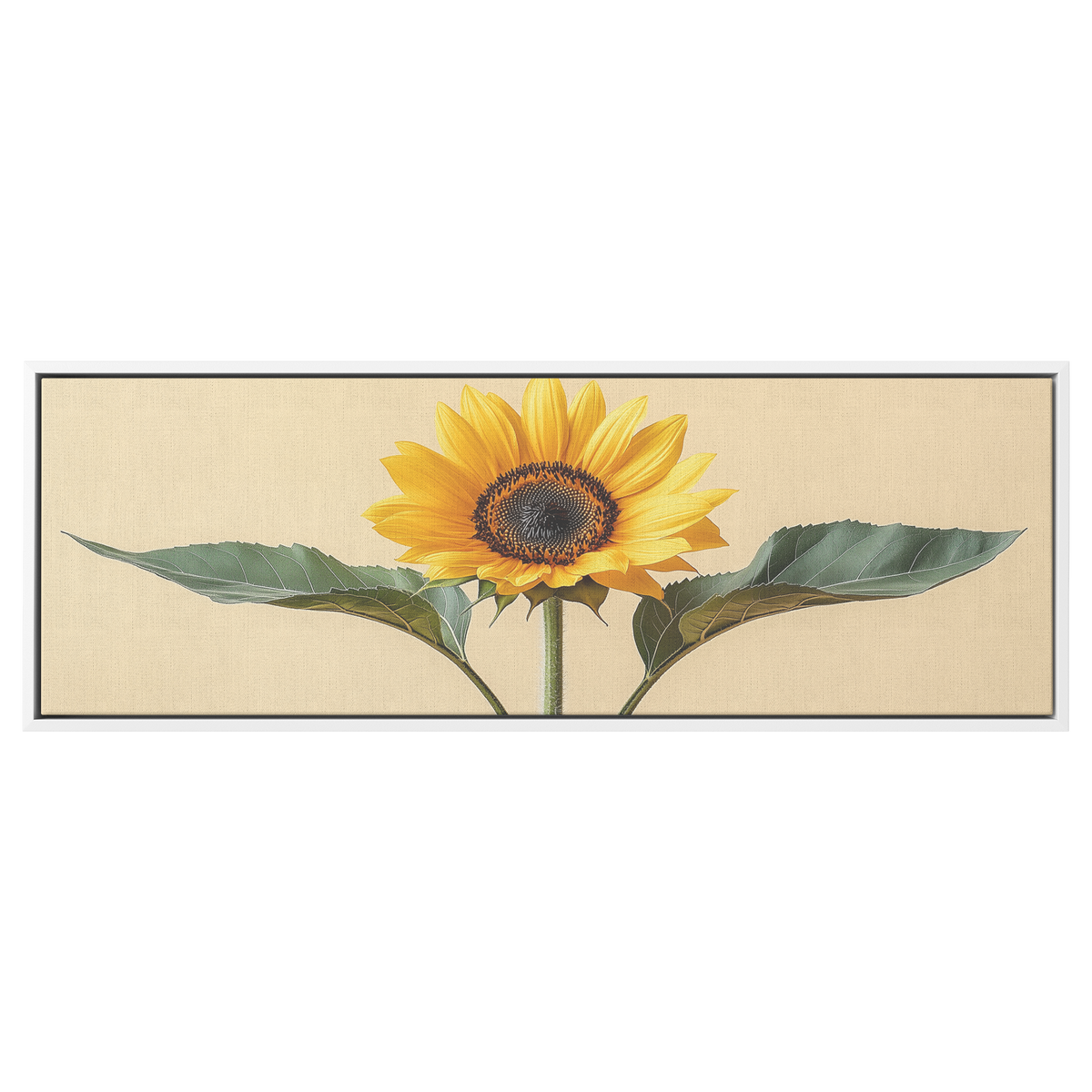 Minimalist Botanical Print Single Sunflower Soft Yellow Watercolor Accents Neutral Beige Background Ultra High Definition Panoramic Framed Canvas Wall Art - Awakening Righteousness