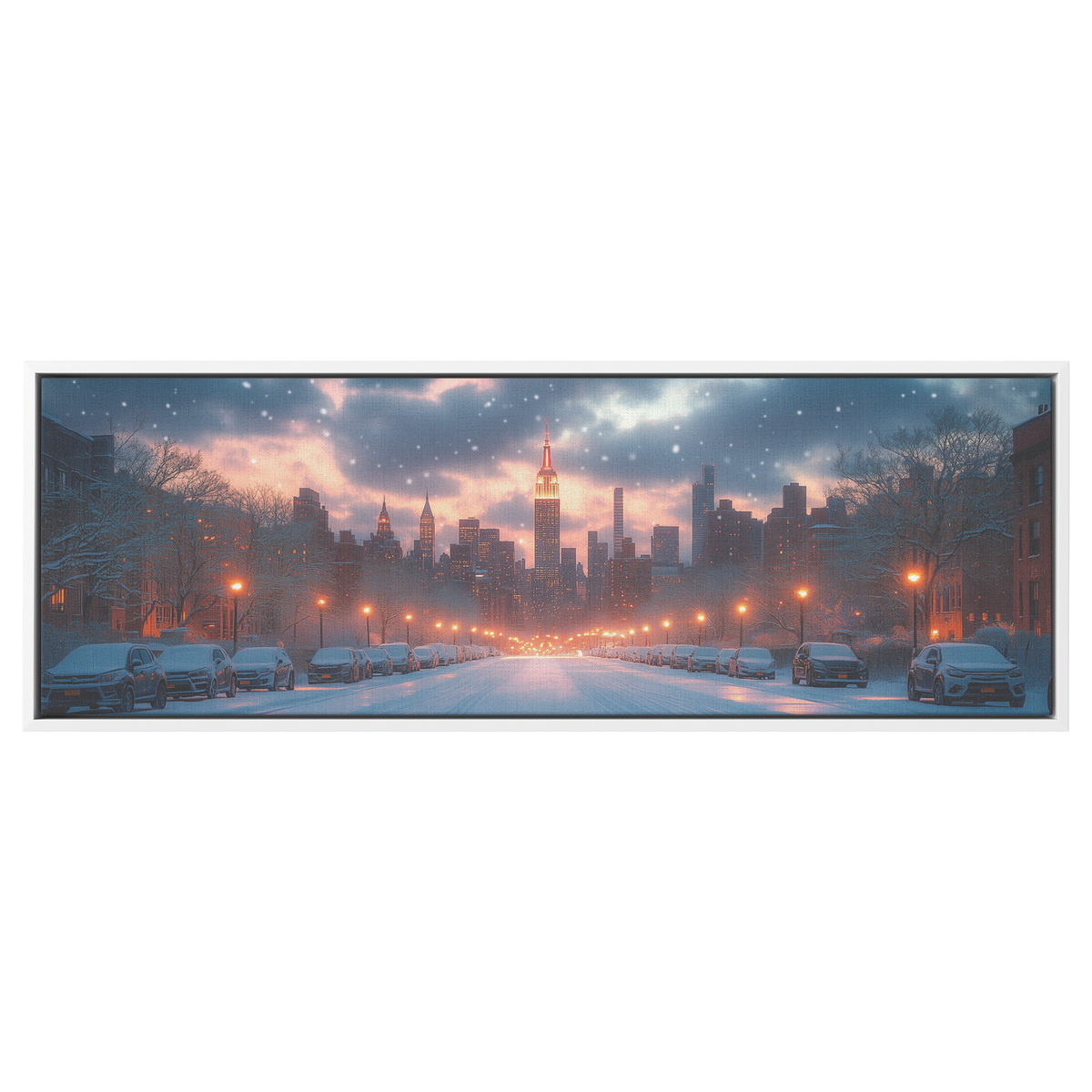 Serene_Winter_Skyline_New_York_City_Snow_White_Framed_Canvas_H_Panoramic_Main_Mockup.png