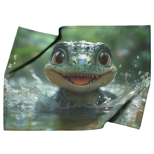 Small_T-Rex_Splashing_in_Puddle_With_Hap_H_Blanket_Top_Bottom_Folds_Mockup.png