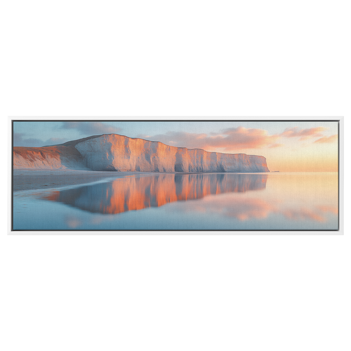 Tranquil_Sunset_Seaside_Cliffs_Calm_Refl_White_Framed_Canvas_H_Panoramic_Main_Mockup.png