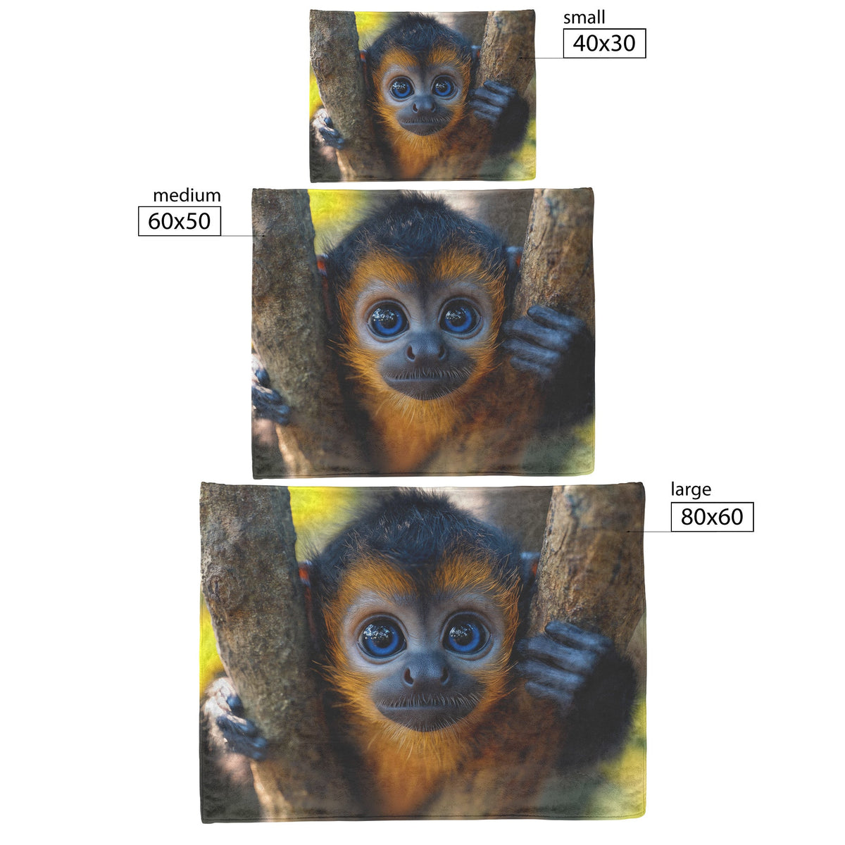 Adorable Baby Spider Monkey with Blue Eyes Sitting in Tree Branches Cozy Fleece Sherpa Blanket - Awakening Righteousness