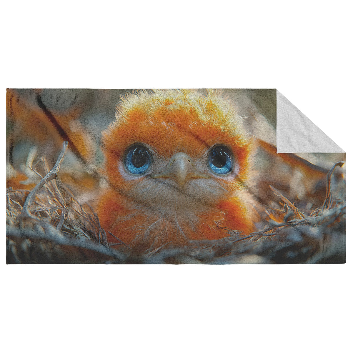 Adorable Orange Baby Bird with Big Blue Eyes in Nest Beach Towel for Bird Lovers and Nature Enthusiasts - Awakening Righteousness