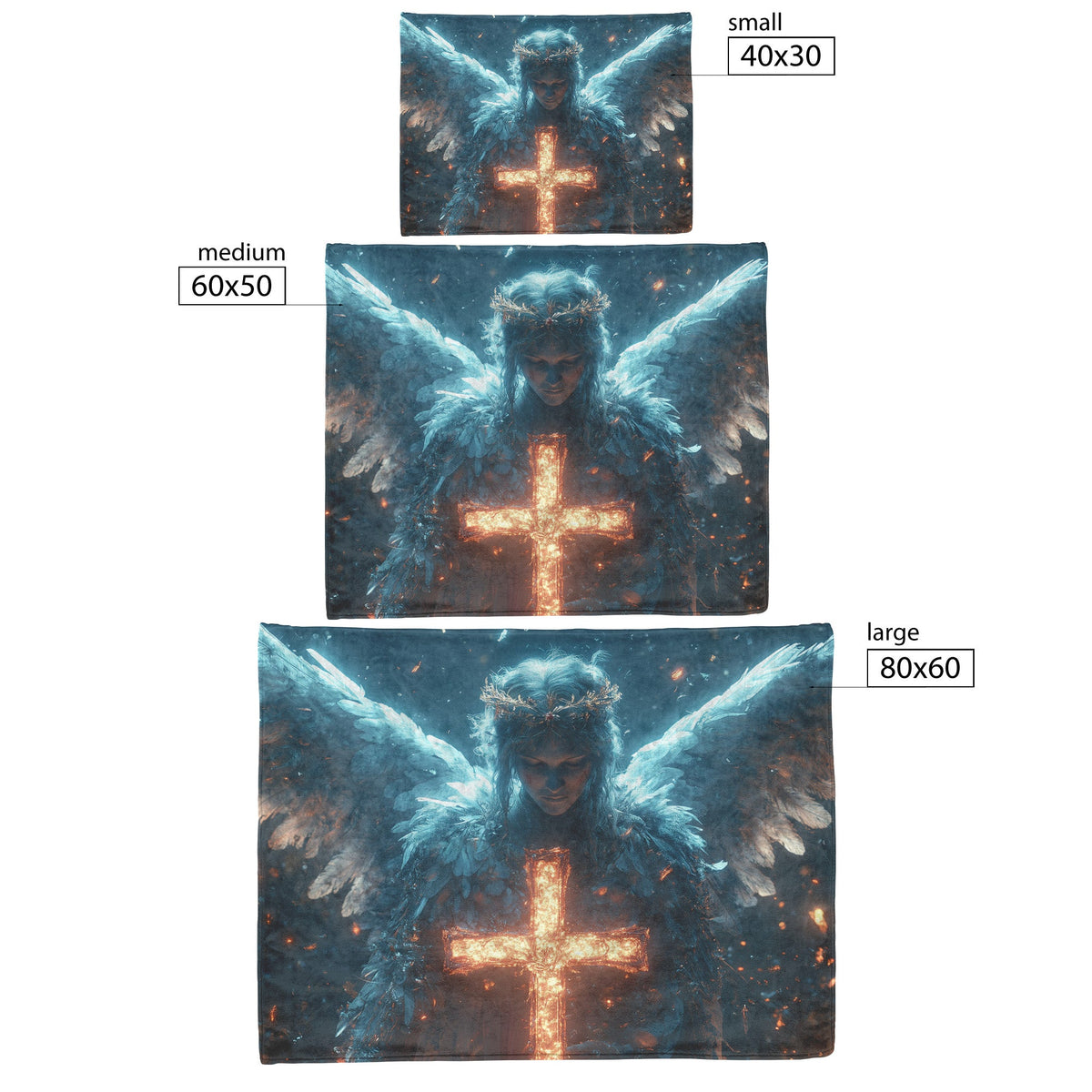 Angelic Figure Holding Glowing Cross with Radiant Wings Fleece Sherpa Blanket Ultra Soft Cozy Perfect for Home Gift - Awakening Righteousness