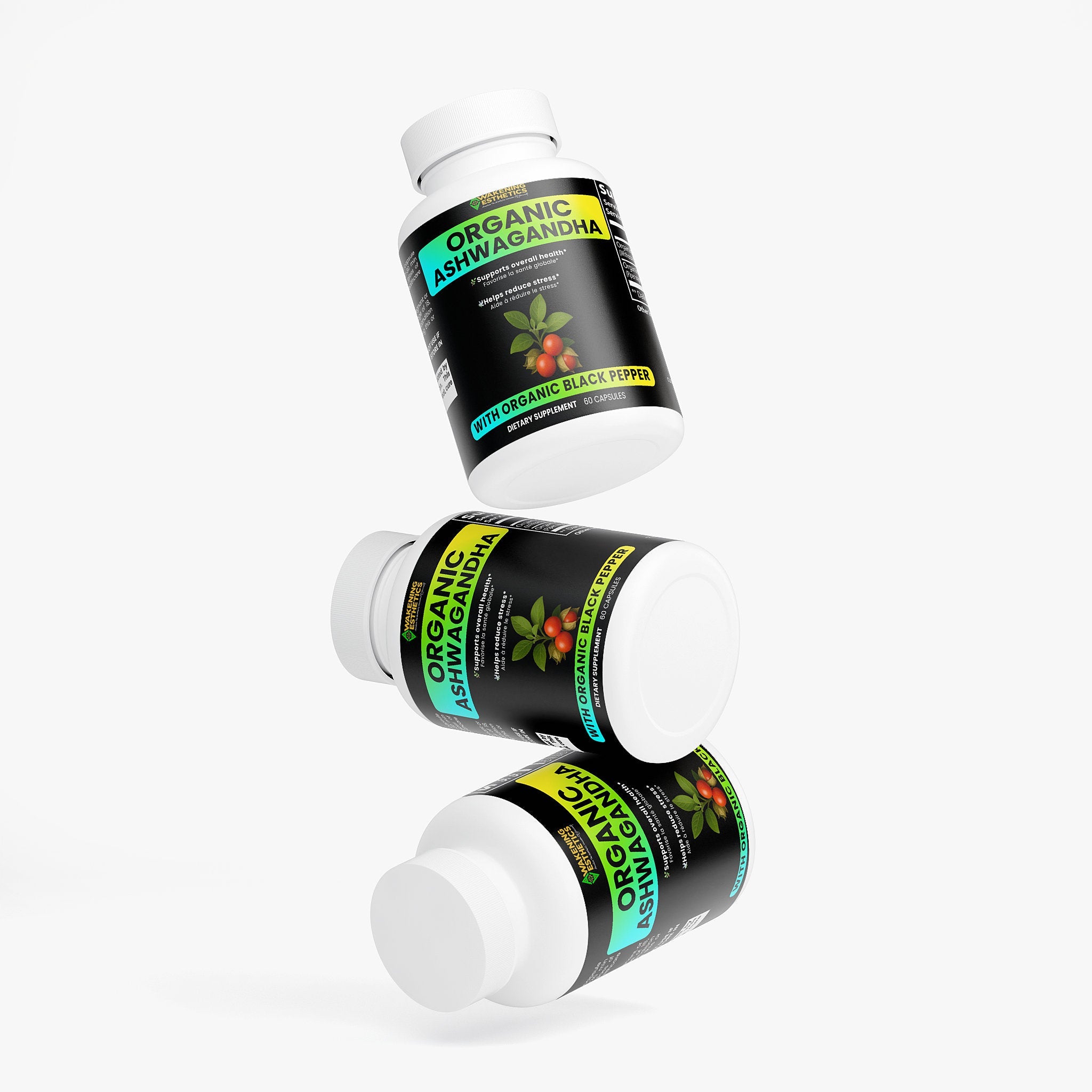 Awakening Aesthetics Organic Ashwagandha with Black Pepper | Natural Stress Relief, Energy & Mood Support | 100% Vegan, Gluten Free, Non - GMO | 60 Capsules | Made in USA - AWAKENING AESTHETICS