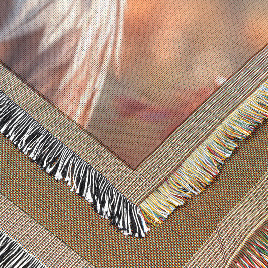 Majestic Eagle Close-Up Powerful Wildlife Art with Autumn Foliage Woven Throw Blanket for Home or Office Decor - Awakening Righteousness