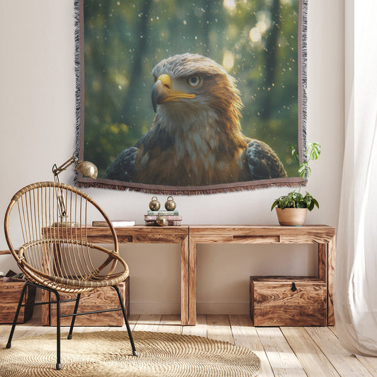 Majestic Eagle in Tranquil Forest Throw Blanket Cozy Woven Kids Comfort Blanket with Courage and Wisdom Nature-Inspired Eagle Blanket for Children - Awakening Righteousness