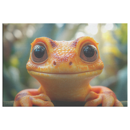 Adorable Orange Frog with Big Eyes Surrounded Lush Greenery Christian Canvas Wall Art Decor - Awakening Righteousness