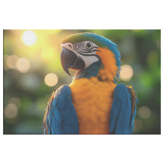 Blue and Yellow Macaw Parrot at Golden Hour Capturing Nature's Beauty Christian Canvas Wall Art Decor - Awakening Righteousness
