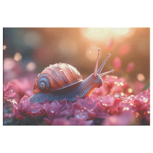 Cute Snail Crawling on Pink Flowers with Sunlight Nature Wildlife Art for Home Living Room or Office Canvas Wall Art Decor - Awakening Righteousness