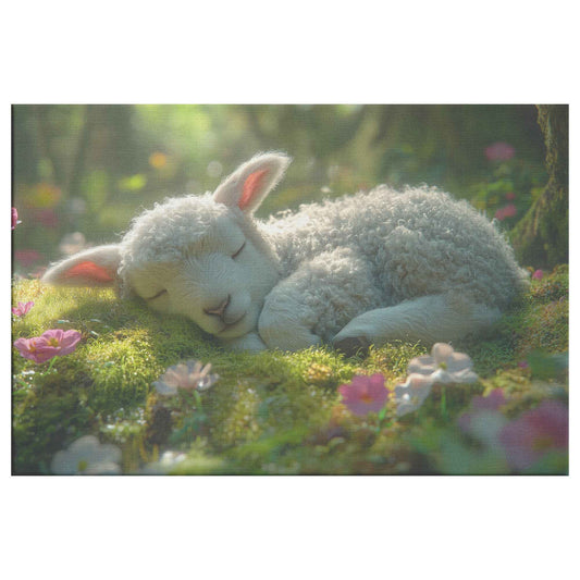 Gentle Slumber of a Lamb Peaceful Forest Tranquility Christian Canvas Wall Art Decor