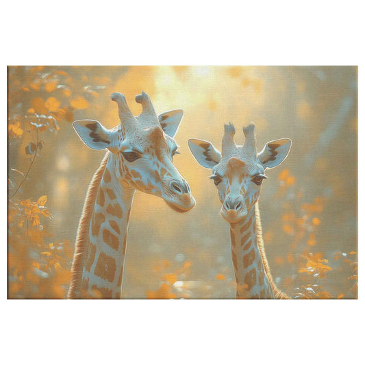 Golden Embrace of Gentle Giraffes in the Savanna Christian Canvas Wall Art Decor