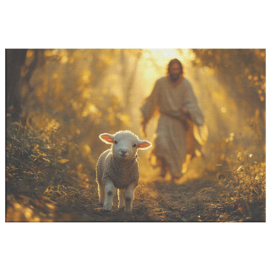 Jesus with Lamb Serene Forest Décor Inspirational High Resolution Photography for Faithful Home Christian Canvas Wall Art Decor
