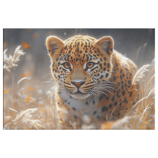 Majestic Leopard in Tall Grass Bathed in Golden Sunlight Christian Canvas Wall Art Decor - Awakening Righteousness