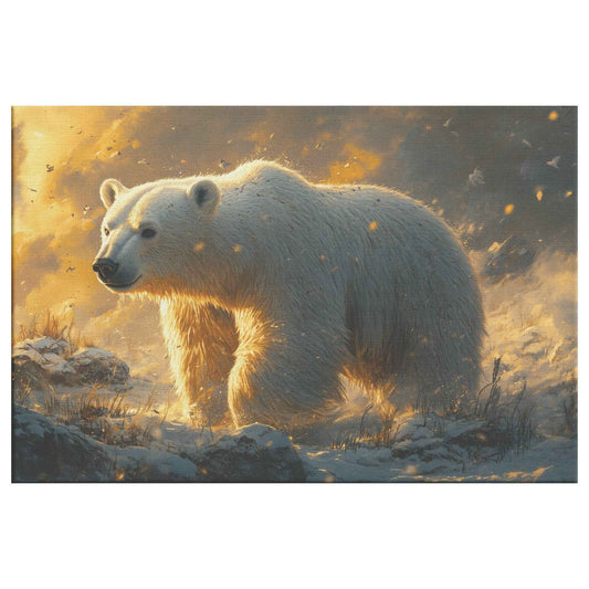 Majestic Polar Bear in Golden Snowfall Christian Canvas Wall Art Decor