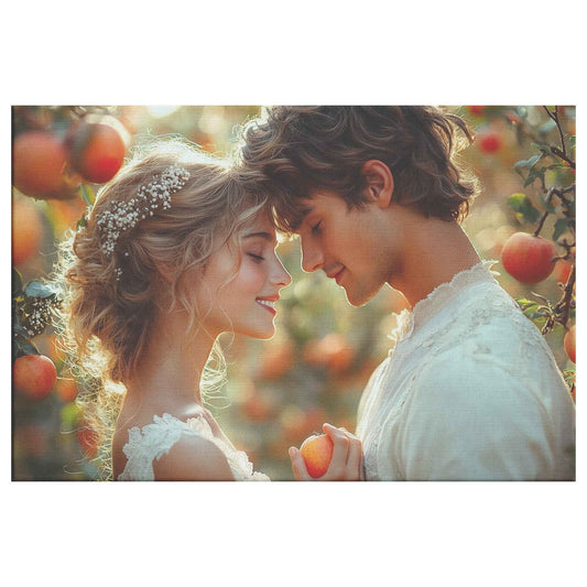 Radiant Love Adam and Eve Celebrating Their Union in a Sunlit Apple Orchard Romantic Canvas Wall Art Decor