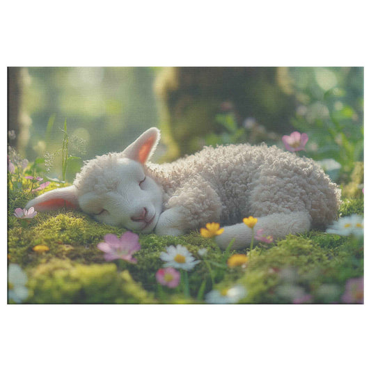 Serene Lamb in a Sunlit Meadow Peaceful Garden Bliss Christian Canvas Wall Art Decor
