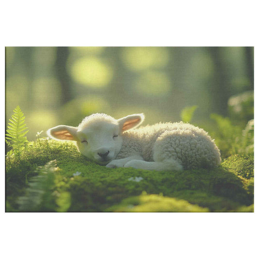 Serene Lamb in Ethereal Light Embracing Nature's Tranquility Christian Canvas Wall Art Decor
