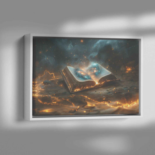 Open Glowing Bible with God's Cosmos Creation Framed Gloss Art Picture for Spiritual Decor
