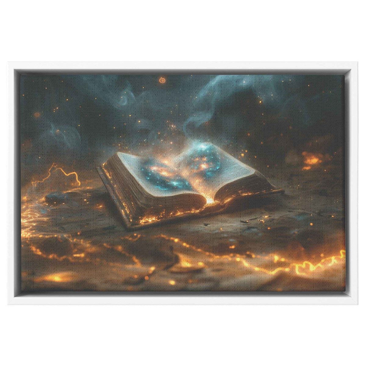 Open Glowing Bible with God's Cosmos Creation Framed Gloss Art Picture for Spiritual Decor