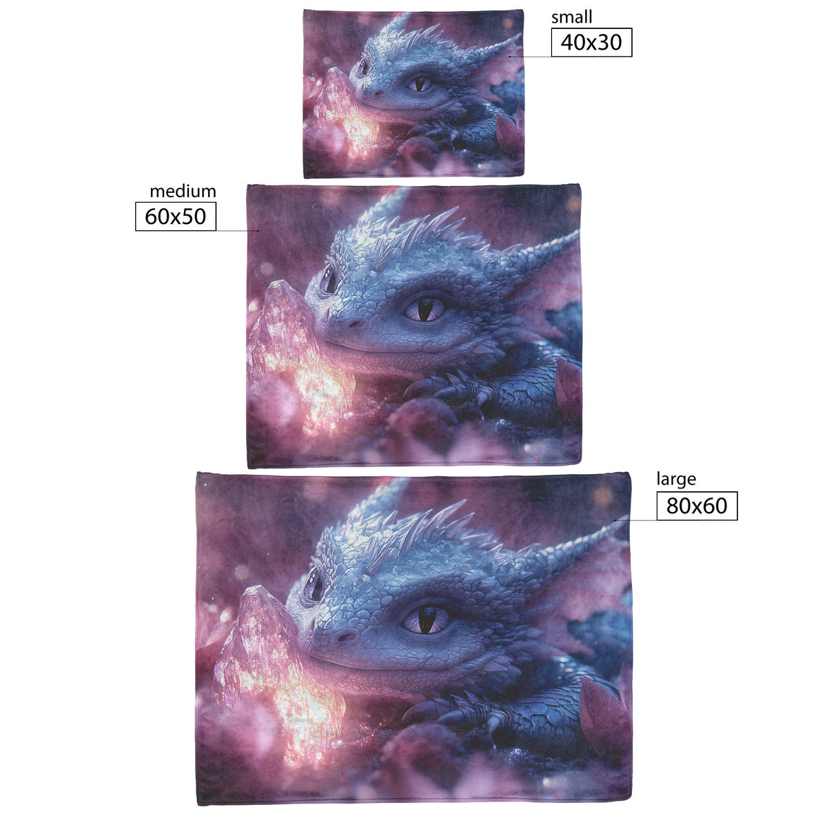 Baby Dragon Resting on Glowing Crystal with Shimmering Light and Mist in Magical Cave Fleece Sherpa Blanket - Awakening Righteousness