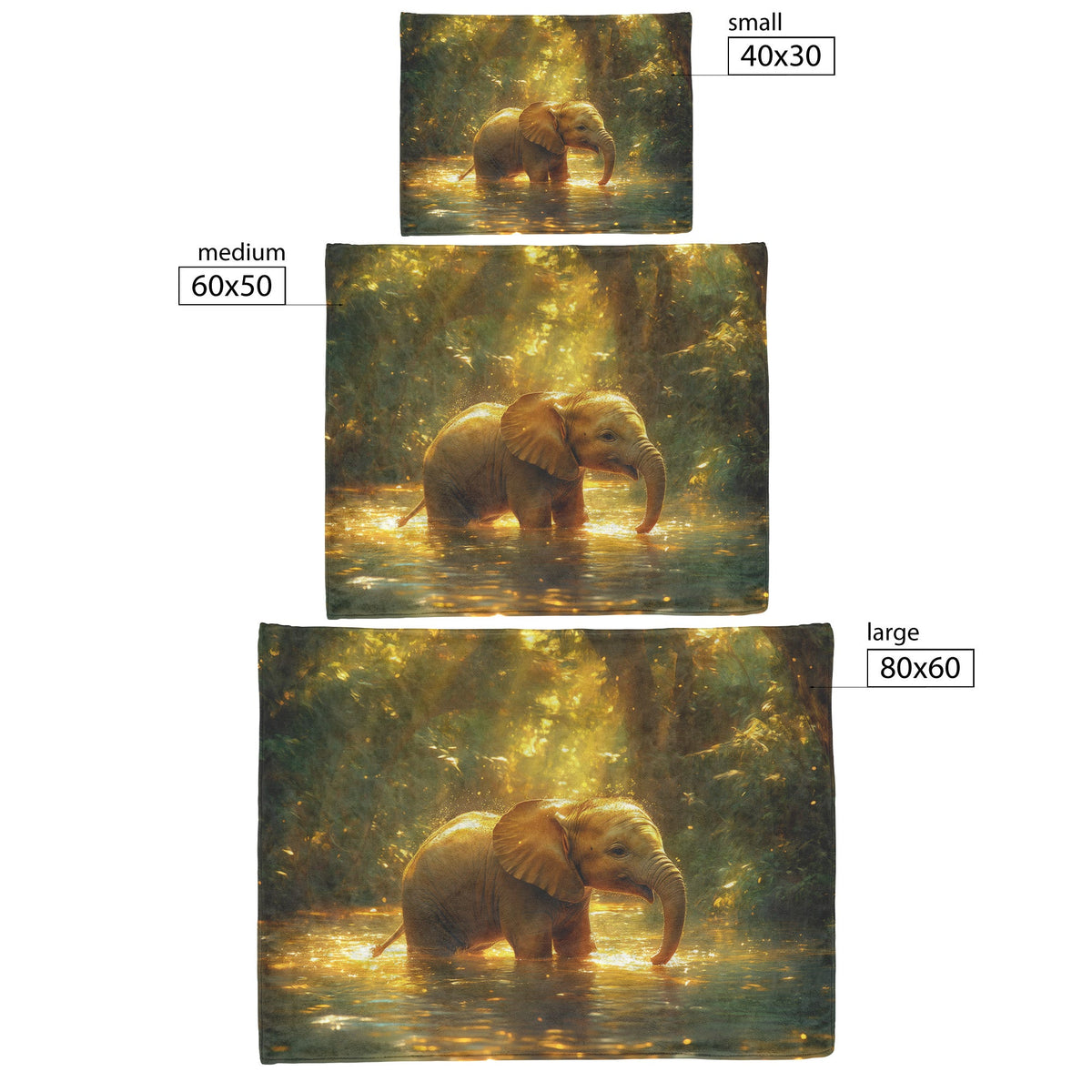 Baby Elephant Playing in Crystal Clear River Glowing Green Trees Soft Golden Sunlight Serene Sherpa Fleece Blanket - Awakening Righteousness