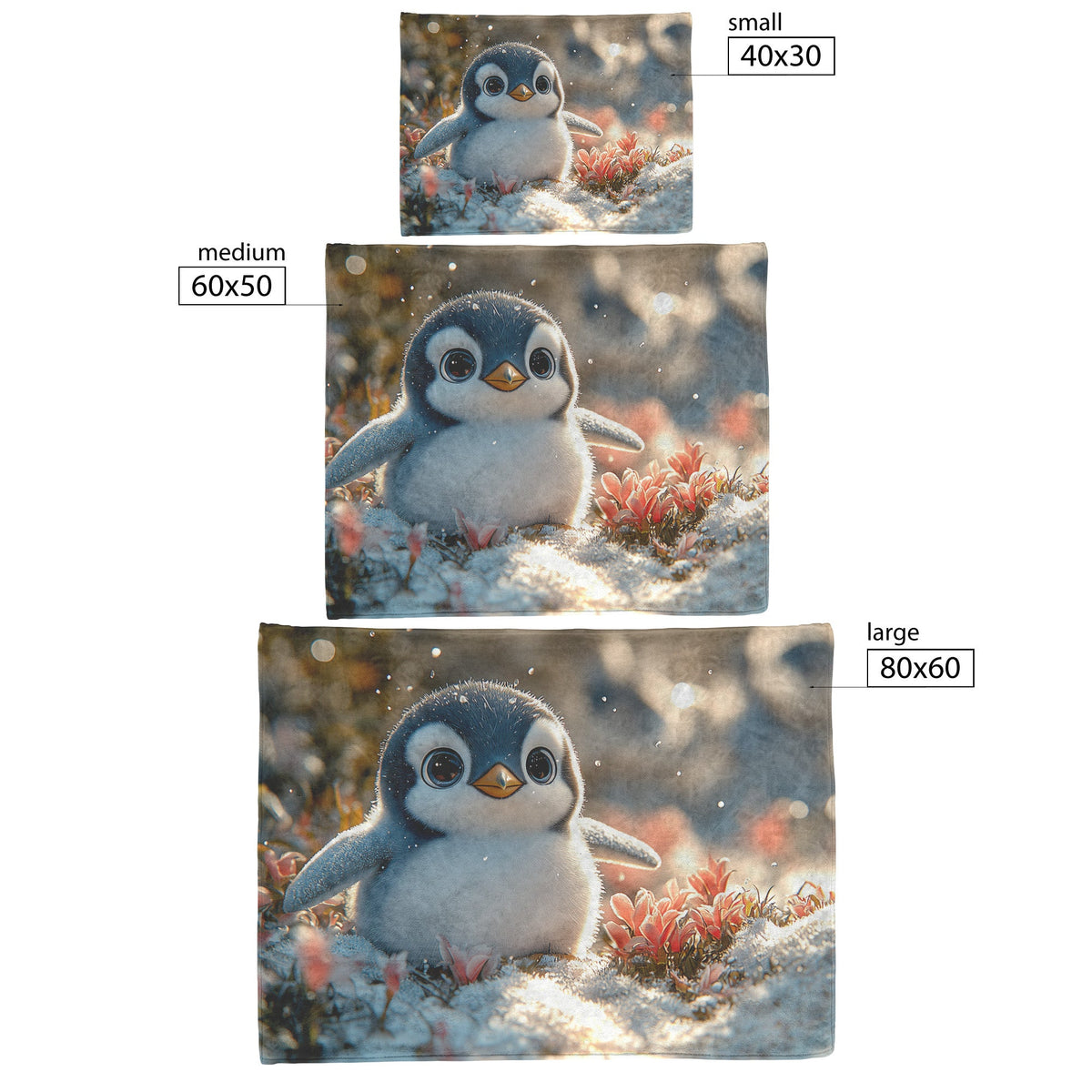 Baby Penguin Cozy Sherpa Fleece Blanket with Snowy Field and Flower - Awakening Righteousness