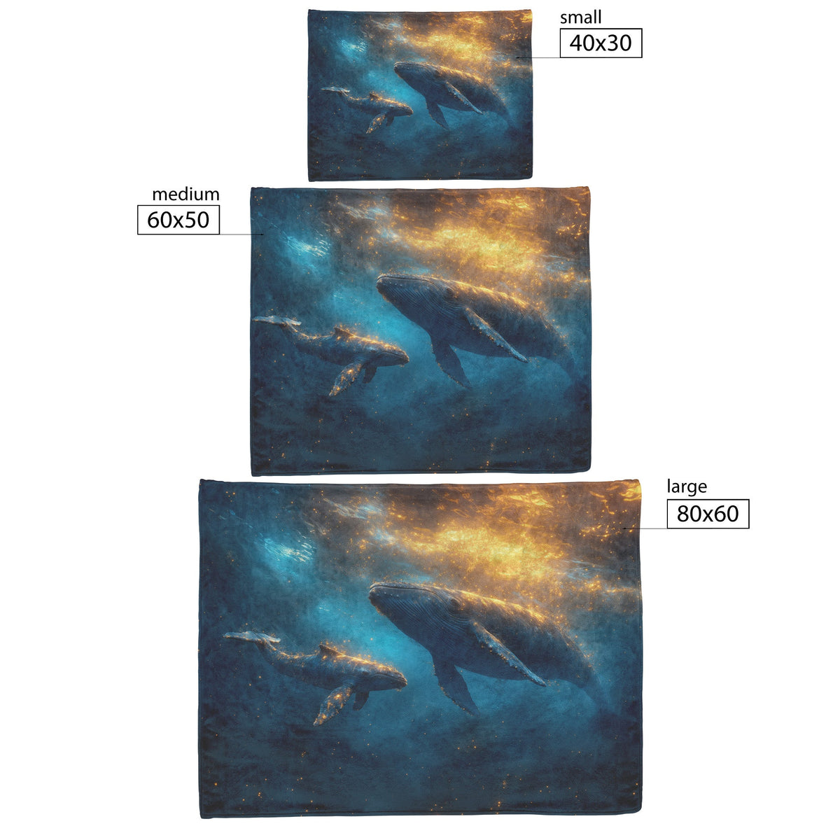 Baby Whale Swimming with Mother in Glowing Blue Ocean Magical Light Trails Golden Reflections Fleece Sherpa Blanket - Awakening Righteousness