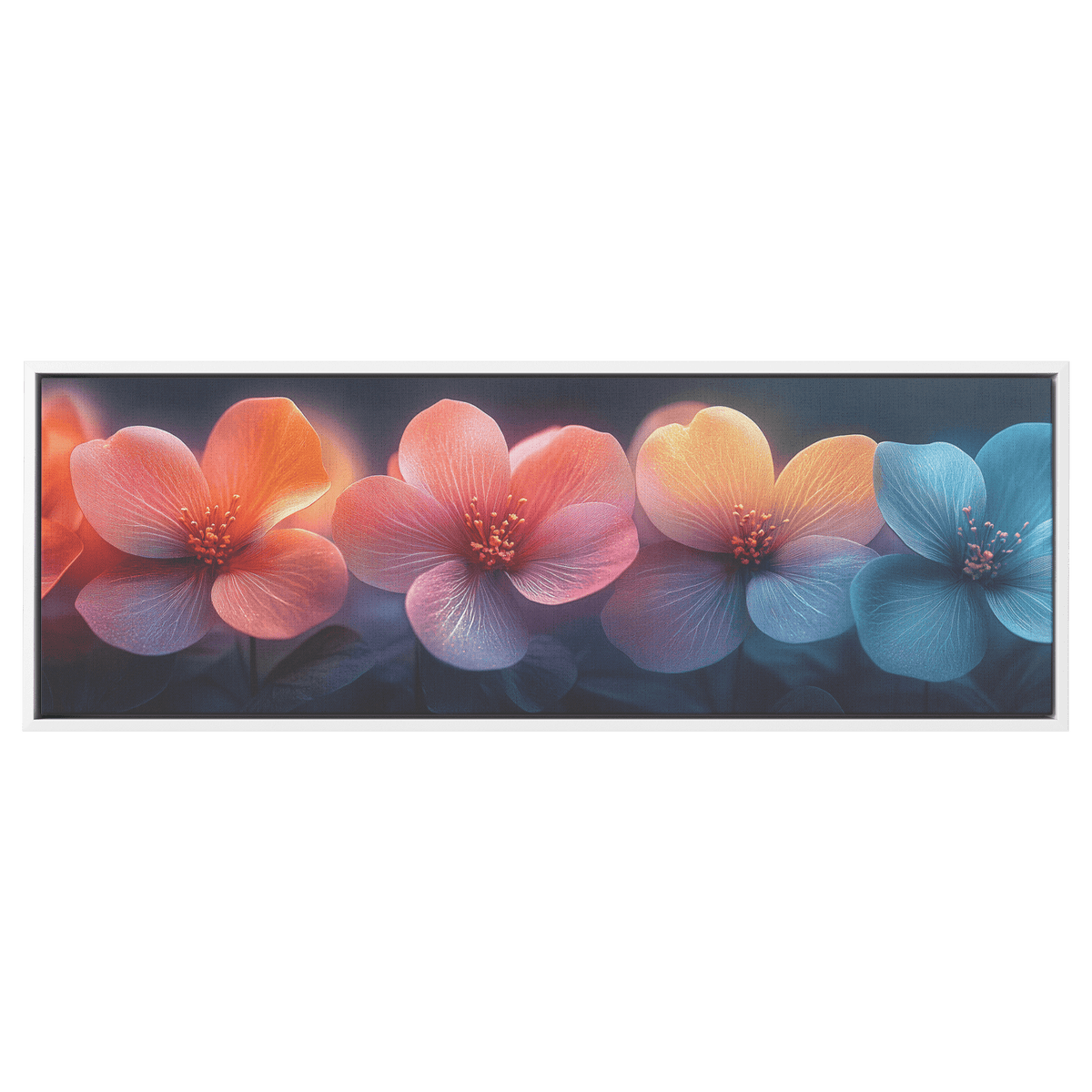Beautiful Realistic Artwork Gradient Flowers Delicate Geometric Outlines Iridescent Petals Ultra High Definition Panoramic Framed Canvas Wall Art - Awakening Righteousness