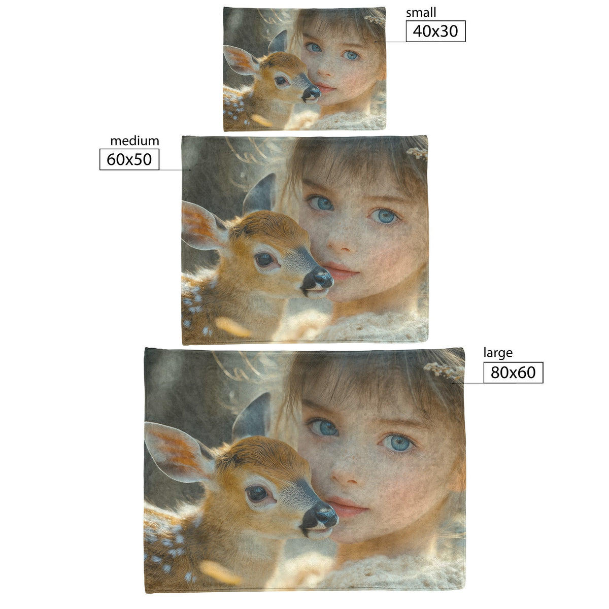 Beautiful Young Girl with Blue Eyes Holding Adorable Baby Deer in Dreamy Natural Setting Cozy Fleece Sherpa Blanket - Awakening Righteousness
