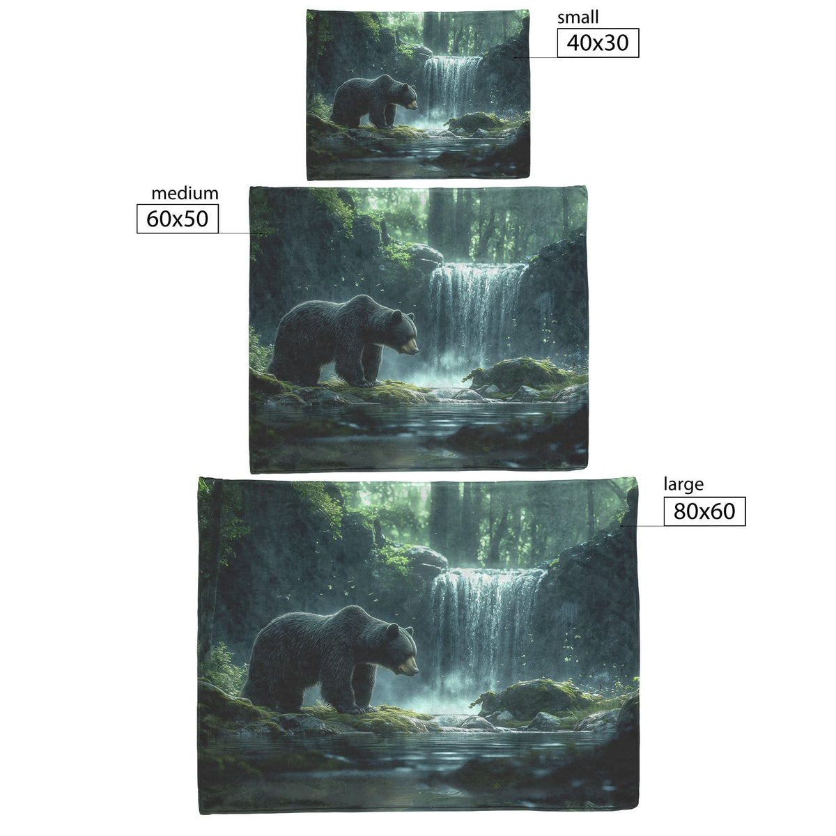Black Bear Near Glowing Waterfall Mossy Rocks Ethereal Mist Magical Woodland Fleece Sherpa Blanket - Awakening Righteousness
