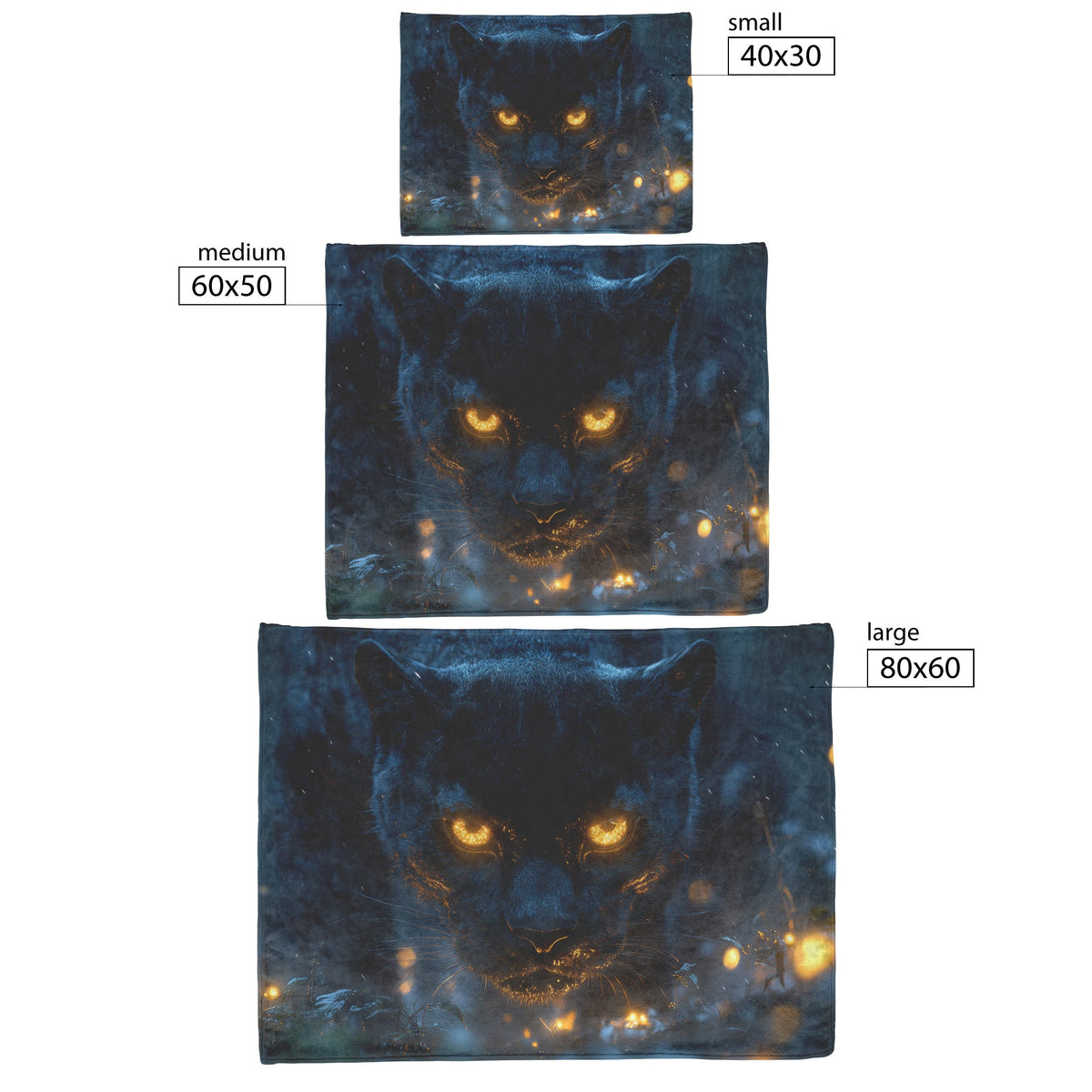 Black Panther with Glowing Golden Eyes in Misty Jungle Surrounded by Bioluminescent Plants Fleece Blanket - Awakening Righteousness