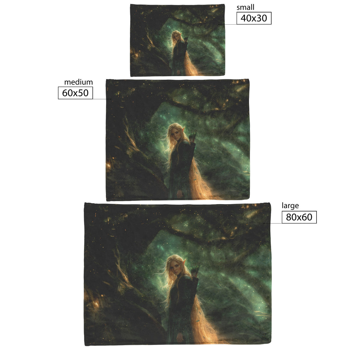 Blood Elf Hunter Fleece Sherpa Blanket Dense Forest Glowing Arrows Shimmering Stars Green Mist Peaceful Powerful WoW Design - Awakening Righteousness