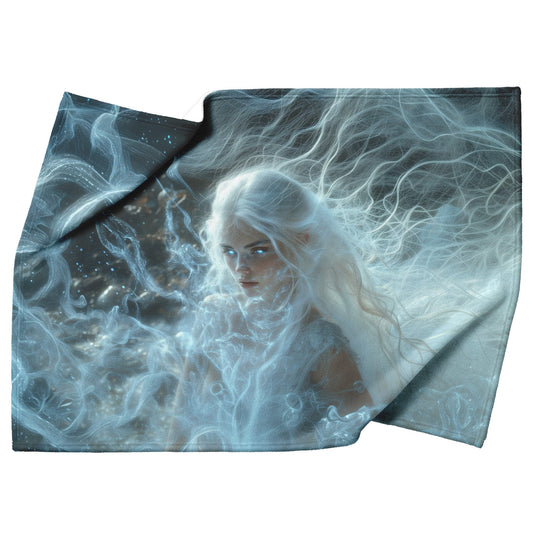 Blood Elf Mage Fleece Sherpa Blanket Frost Magic Blue Mist Silver Highlights Tranquil Powerful WoW Design - Awakening Righteousness