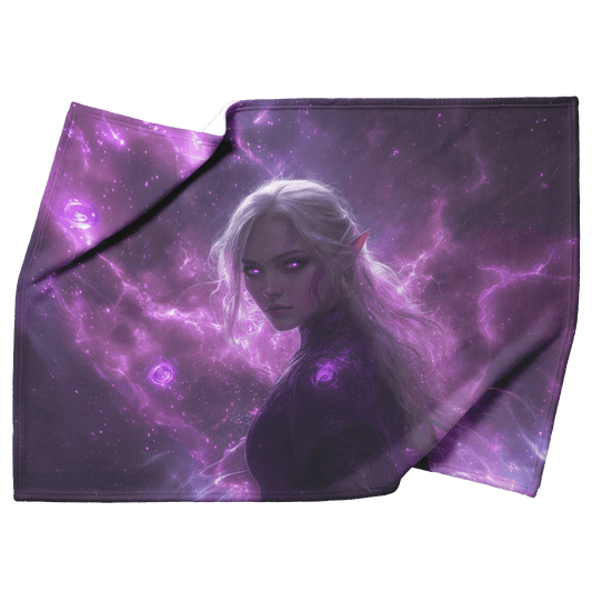 Blood Elf Mage Fleece Sherpa Blanket Purple Robes Cosmic Textures Arcane Symbols Elegant Serene WoW Design - Awakening Righteousness