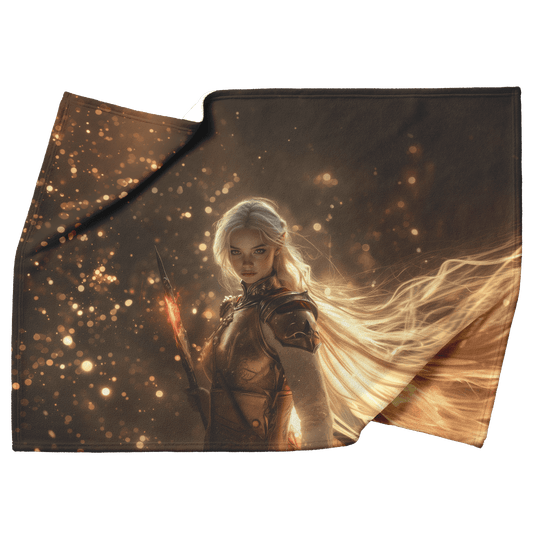 Blood Elf Paladin Fleece Sherpa Blanket Fiery Sword Silver Red Armor Golden Mist Glowing Reflections Bold Heroic WoW Design - Awakening Righteousness