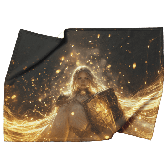 Blood Elf Paladin Fleece Sherpa Blanket Gold Crimson Armor Glowing Runes Golden Light Cosmic WoW Design - Awakening Righteousness