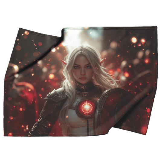 Blood Elf Paladin Fleece Sherpa Blanket Gold Crimson Armor Radiant Shield Cosmic Stars Glowing Accents Bold Elegant WoW Design - Awakening Righteousness