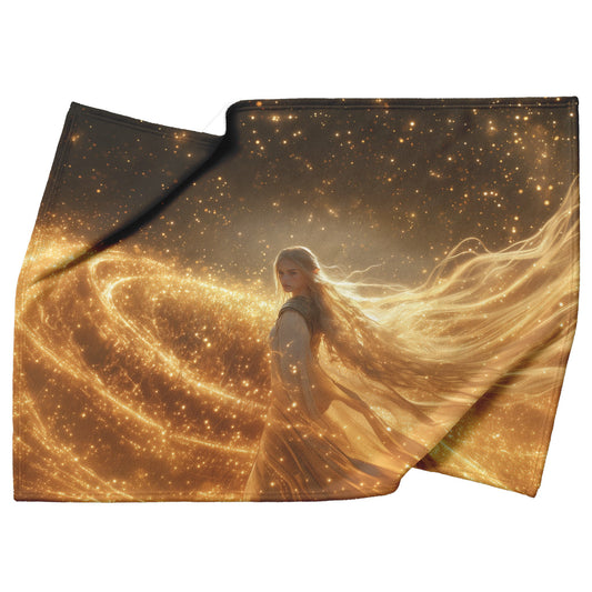 Blood Elf Paladin Fleece Sherpa Blanket Golden Battlefield Radiant Sword Shimmering Stars Majestic Inspiring WoW Design - Awakening Righteousness