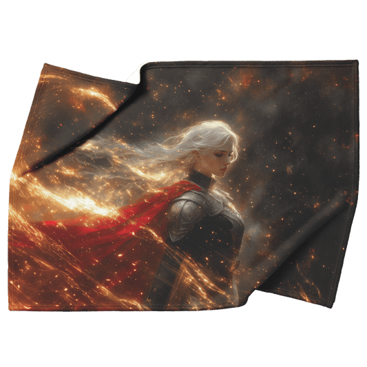 Blood Elf Priest Fleece Sherpa Blanket Holy Light Silver Gold Accents Shimmering Stars Cascading Textures Bold Elegant WoW Design - Awakening Righteousness