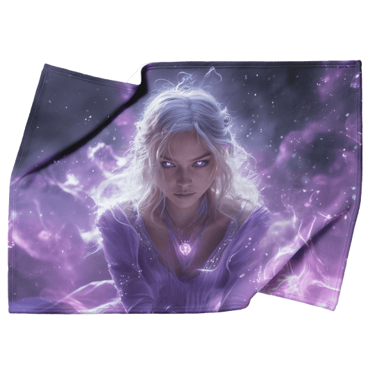 Blood Elf Priest Fleece Sherpa Blanket Silver Lavender Robes Cosmic Mist Radiant Accents Bold Serene WoW Design - Awakening Righteousness