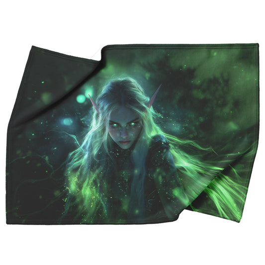 Blood Elf Rogue Fleece Sherpa Blanket Glowing Silver Daggers Mist Cosmic Reflections Stealthy Bold WoW Design - Awakening Righteousness