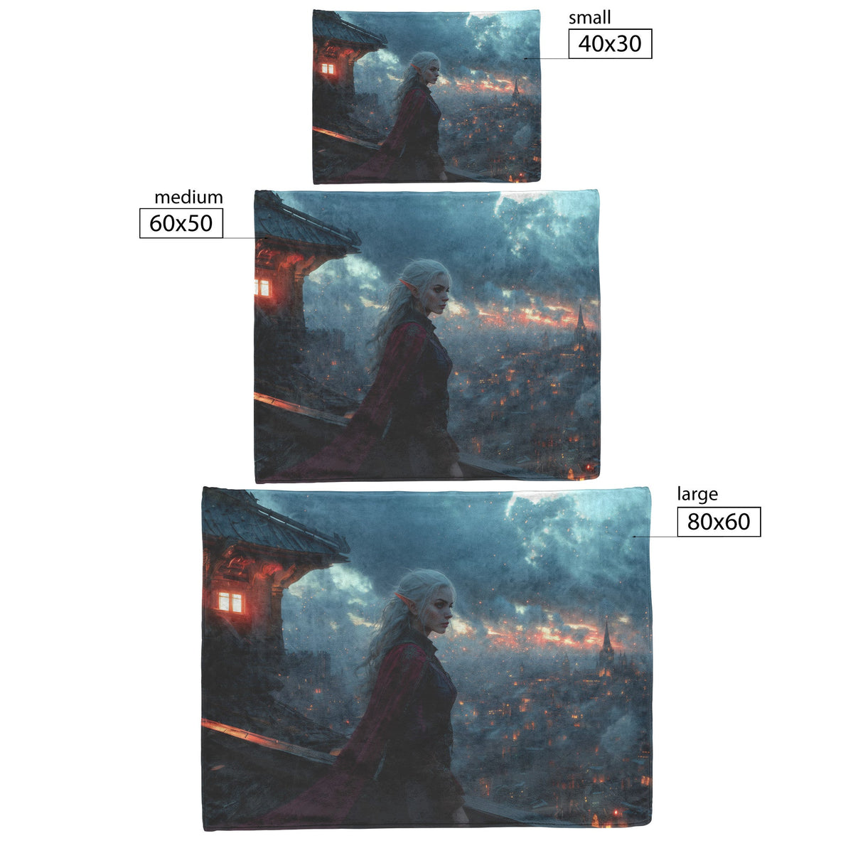 Blood Elf Rogue Fleece Sherpa Blanket Rooftop Stars Light Trails Mysterious Elegant WoW Design - Awakening Righteousness