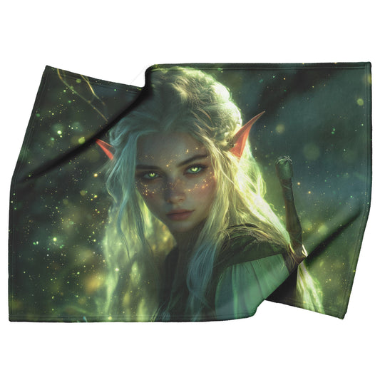 Blood Elf Rogue Fleece Sherpa Blanket Shadows Silver Highlights Cosmic Textures Elegant Mysterious WoW Design - Awakening Righteousness