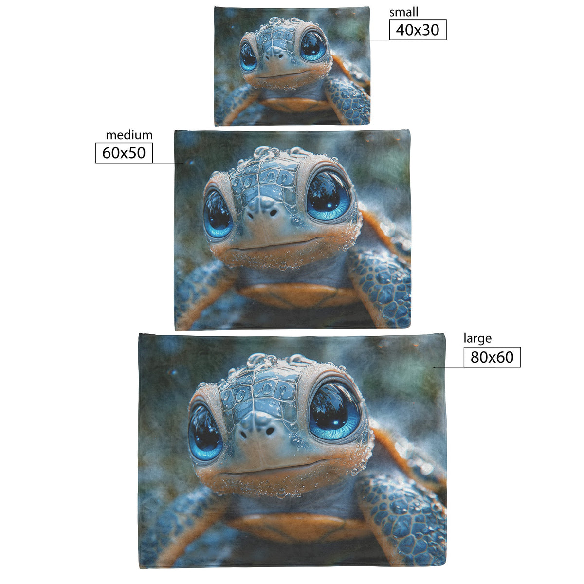 Cheerful Cute Baby Turtle Blue Eyes Water Droplets Cozy Fleece Sherpa Blanket - Awakening Righteousness